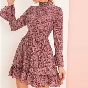 SHEIN Burgundy Floral Bell Sleeve Dress!
